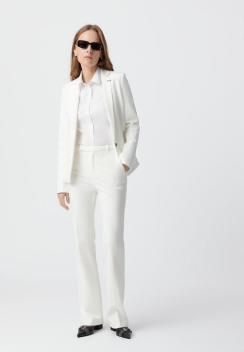 Pantalón sastre blanco flare punto Milano mujer